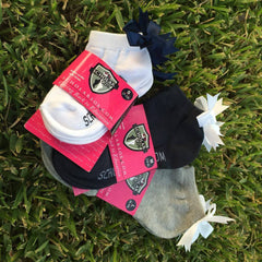 White ankle socks with navy bows (2 pairs)
