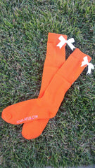 (LIMITED EDITION) Bright Orange knee-high socks with white bows (2 pairs)