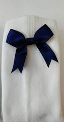 White knee-high socks with navy bows (2 pairs)