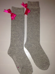 (LIMITED EDITION) Grey knee-high socks with pink bows (2 pairs)