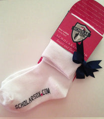 White knee-high socks with navy bows (2 pairs)