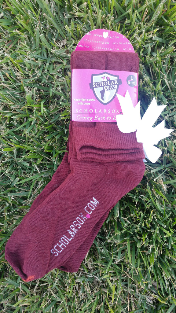 (LIMITED EDITION) Maroon knee-high socks with white bows (2 pairs)