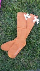 (LIMITED EDITION) Burnt Orange knee-high socks with white bows (2 pairs)