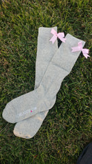 (LIMITED EDITION) Grey knee-high socks with light pink bows (2 pairs)
