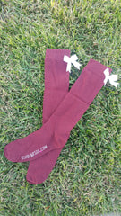 (LIMITED EDITION) Maroon knee-high socks with white bows (2 pairs)