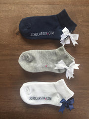 White ankle socks with navy bows (2 pairs)