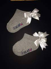 Grey ankle socks with white bows (2 pairs)