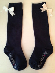 Navy knee-high socks with white bows (2 pairs)